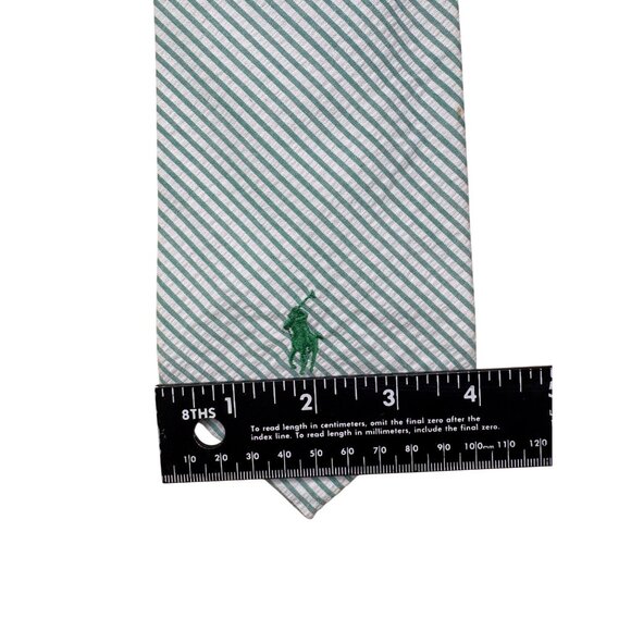 Polo Ralph Lauren Mens Green/White Cotton Striped Tie Embroidered Logo USA Made - Picture 8 of 9